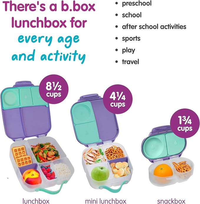 b.box Mini Lunch Box, Snack Containers for Kids, Lunch Box Kids, 4.25 Cup | Bento Box for Kids, Sanck Box, Lunch Containers, Leak Proof, Dishwasher Safe, BPA Free, PFAS Free, Ages 3+ — Lilac Pop
