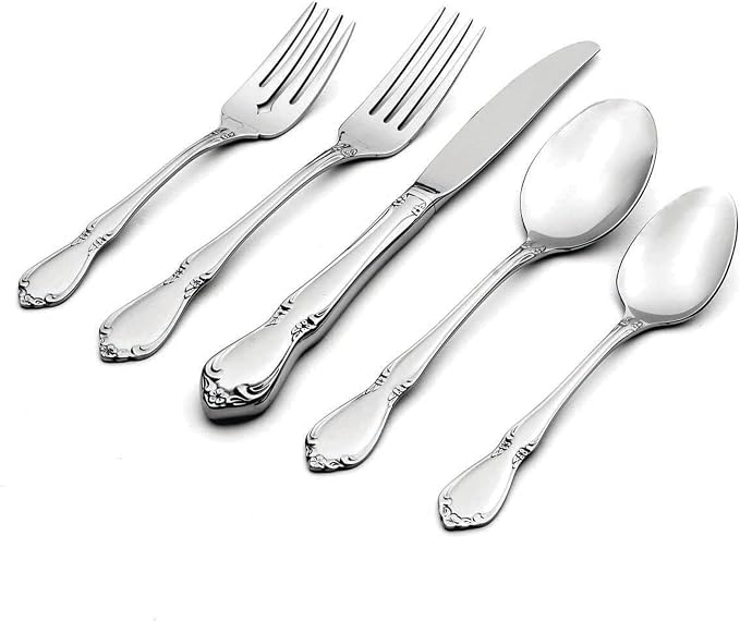 Oneida Chateau 5-Piece 18/10 Silverware Set for 1, Flatware | mirror finish, dishwasher safe | includes knives, forks, and spoons | cutlery set for kitchen and dining