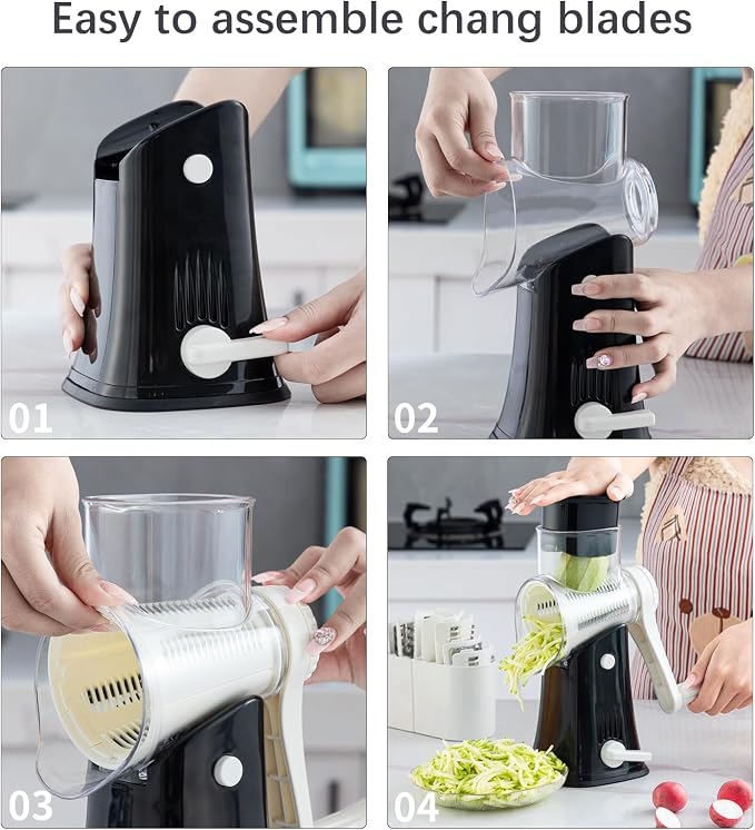 5 in 1 Rotary Cheese Grater Hand Crank, Cheese Shredder with Handle | Replaceable Stainless Blades Cheese Shredder, Cheese Vegetable Slicer, Easy to Clean Kitchen Gadgets with Storage Box