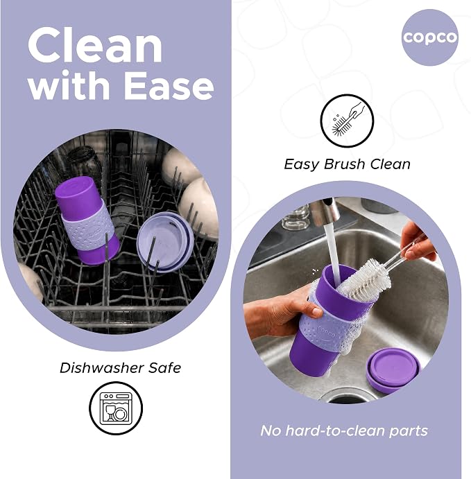 Copco Acadia Travel Mug, 16 Oz - Purple & Light Purple, Set of 2 | Reusable Double Wall Insulated Cup with Spill-Resistant Lid, Non-Slip Grip, Fits Car Cup Holders, Microwave & Dishwasher Safe