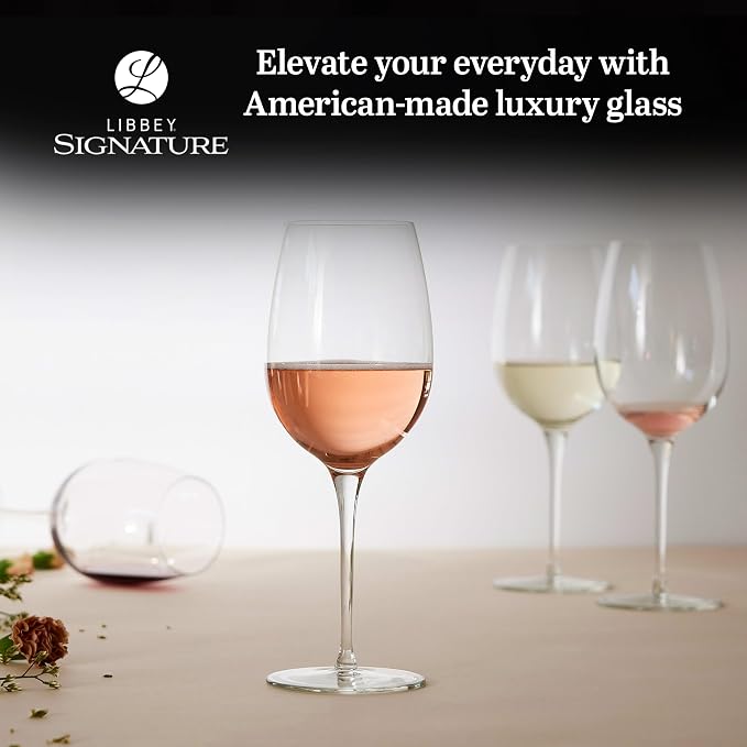 Libbey Signature Kentfield Estate All Purpose Wine Glasses Set of 4, Long Stem Wine Glasses for Red and White Wine, Perfect Glass Goblet Gift Set