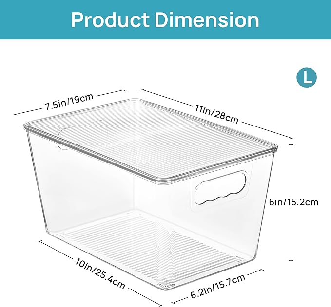 Vtopmart 2 Pack Clear Stackable Storage Bins with Lids, Large | BPA-free Plastic, Organize Vertically, For Pantry Kitchen Fridge Cabinet Closet Bathroom, Built to Last, Easy to Move