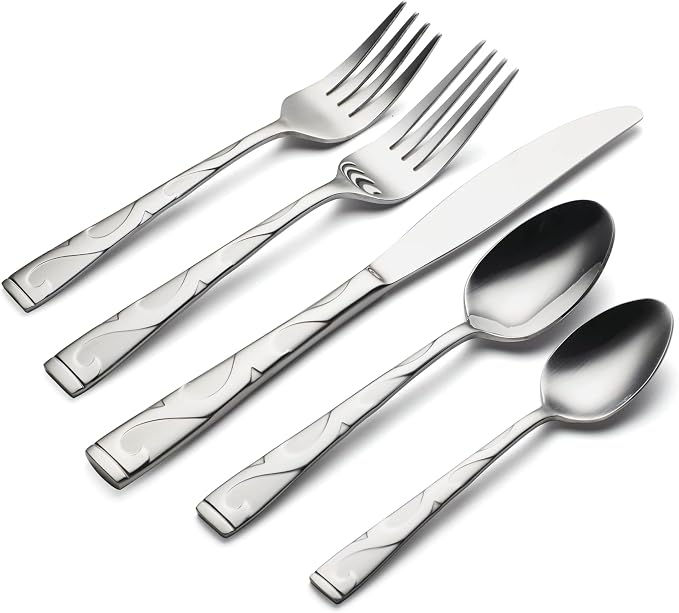Oneida Tuscany 20-Piece Flatware Set, Service for 4, Silver | mirror finish, dishwasher safe | includes knives, forks, and spoons | heavy duty, cutlery set for kitchen and dining