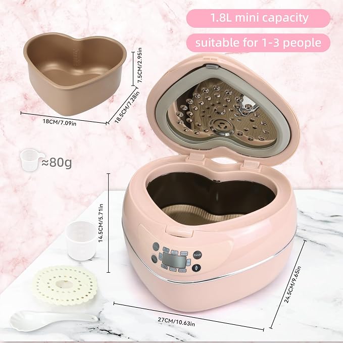 Heart Shaped Pink Rice Cooker, Small Multifunctional Peach Heart Shape 300W High Power, Preset Timer, Automatic Heat Preservation, Cute Rice Cooker for New Year, Valentine's Day Gifts (Pastel Sakura)