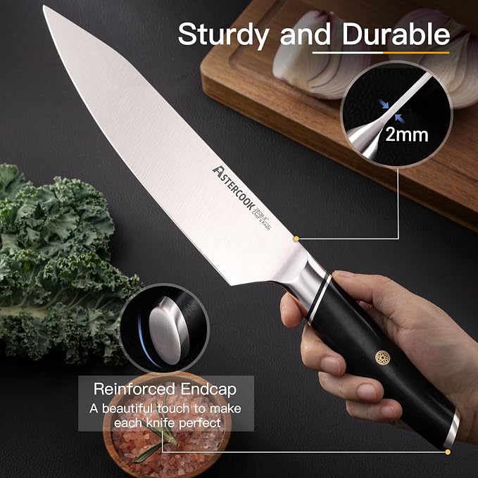 Astercook 8 Inch Professional Kitchen Chef Knife | German High Carbon Stainless Steel, Ultra Sharp, Ergonomic ABS Handle, Gift Box Included, mothers day gifts for wife