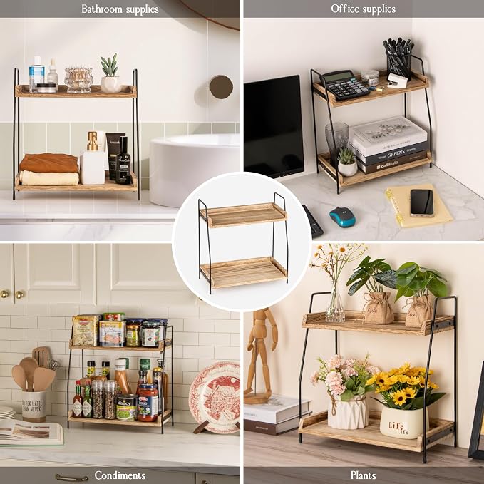 ANBOXIT Countertop Coffee Station Organizer, 2 Tier Wooden Shelf | for Coffee Bar Accessories, Condiment Storage Caddy for Kitchen, Home, Office - Brown