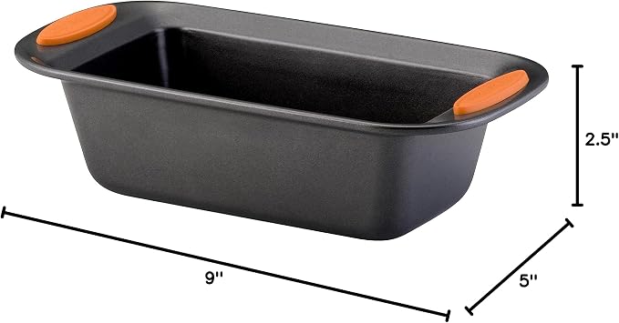 Rachael Ray Yum-o! Bakeware Oven Lovin' Nonstick Loaf Pan, 9-Inch by 5-Inch, Gray with Orange Handles
