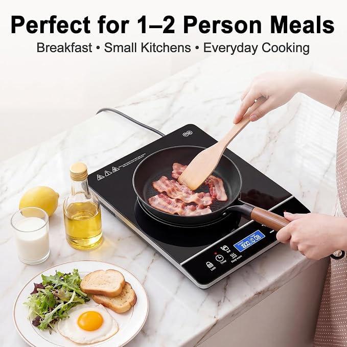 8" Lightweight Titanium Enameled Cast Iron Skillet, Hammered Nonstick Frying Pan with Removable Wood Handle for Eggs, Bacon, Pancakes, Burgers