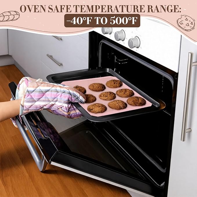 3 Pack Perforated Baking Mats, Eclair Pink Silicone Nonstick Mats | 2 Half Sheets & 1 Quarter Sheet, Pink Reusable Oven Liners, Baking Supplies for Cookies Bread Pizza Pastry, 16.5" x 11.6"