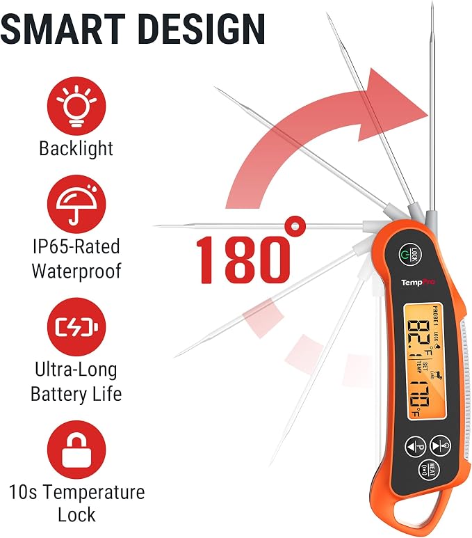 TempPro TempSwift 2 Probes Meat Thermometer Digital with 2 Display Channels | IP65 Waterproof Food Thermometer with 7 Target Temp Settings, instant read meat thermometer for Cooking BBQ Oven Smoker