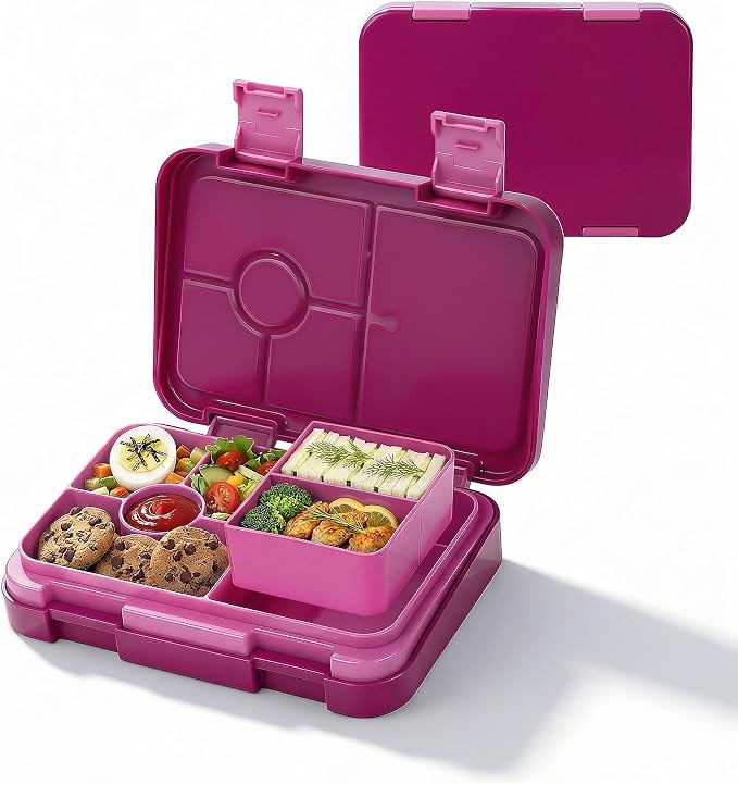 Bento Lunch Box for Kids, 5/6 Compartments, Rose Red | Dishwasher Safe Back to School Snack Bento Lunch Containers Boxes, Ideal Portion Sizes for On-the-Go Meal, Ages 3+, School