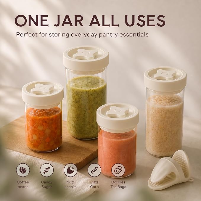 23 oz Airtight Glass Coffee Canister with Twist-Seal Lid | Wide-Mouth Food Storage Jar for Beans, Grounds, Oats, Candy, Snacks and Meal Prep and Dry Food