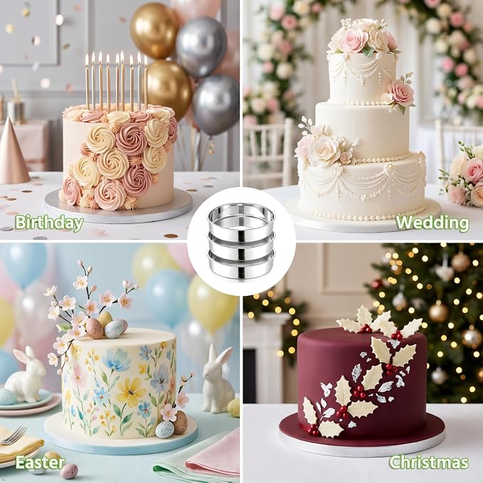 E-far 9 Inch Cake Pan Set of 3, Non-toxic Stainless Steel Round Cake Tins | Ideal for Birthday Wedding Layer Cake, Healthy, Mirror Finish, Dishwasher Safe