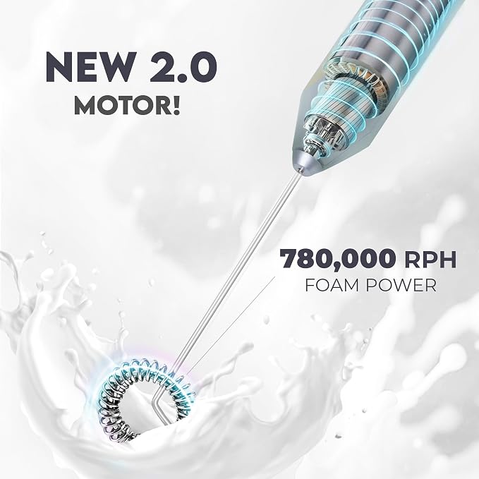 Zulay Kitchen Powerful Frother Wand AA Batteries Included, Ultra Fast Handheld Drink Mixer, Comfort Milk Frother, Stainless Steel Whisker, Frother Handheld for Coffee, Protein & Matcha - Frothmate 2.0