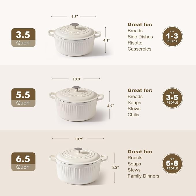 SENSARTE 5.5QT Enameled Cast Iron Dutch Oven Pot Casserole Dish with Lid | Premium Enamel Round Dutch Pot for Bread Baking, Stews, Braising & Roasting, Oven Safe, Induction Compatible, White