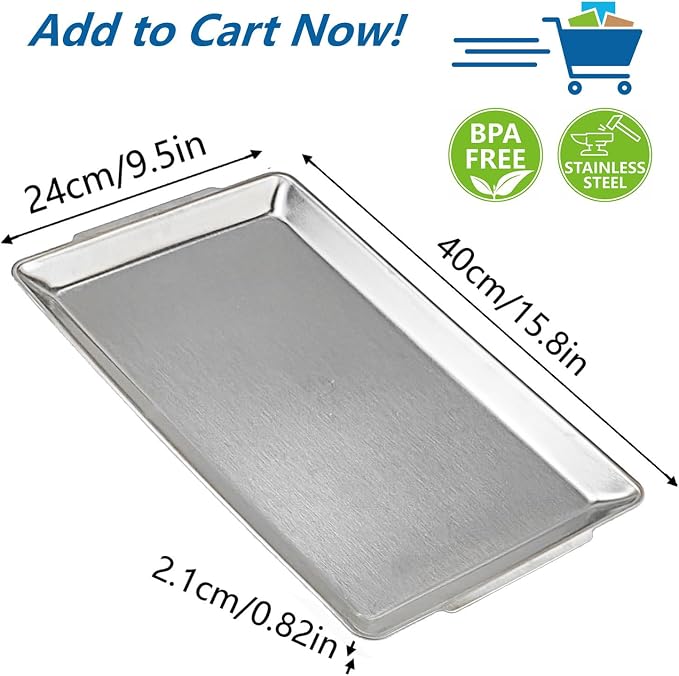 15.8" x 9.5" Large Serving Platters, Stainless Steel Heavy-Duty Large Serving Trays, Silver Rectangular Plates for Food, Fruit, Party, Wedding, Christmas, Chip and Scratch Resistant