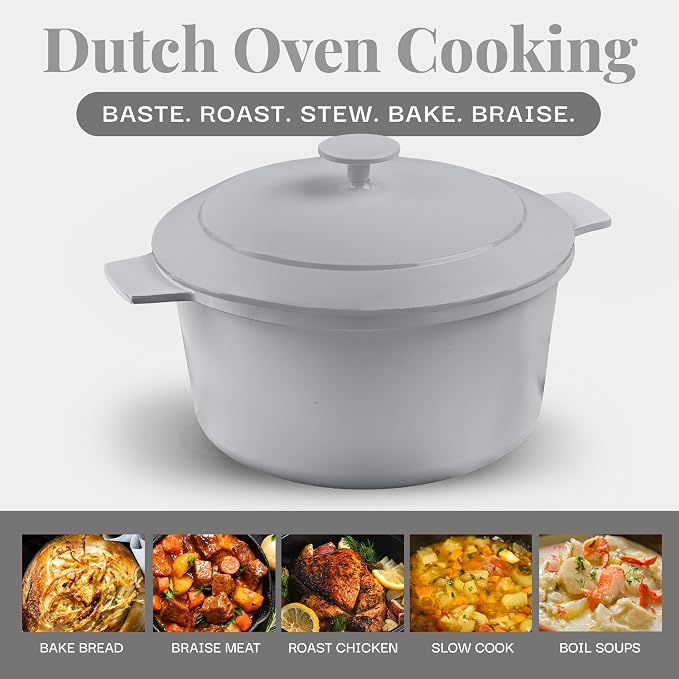 GOTHAM STEEL 5 Qt Dutch Oven Pot with Lid, Ceramic Nonstick, Gray | Lightweight, Non Toxic PFOA/PFOS/PTFE Free, Self Basting Lid, Induction Compatible, Dishwasher and Oven Safe