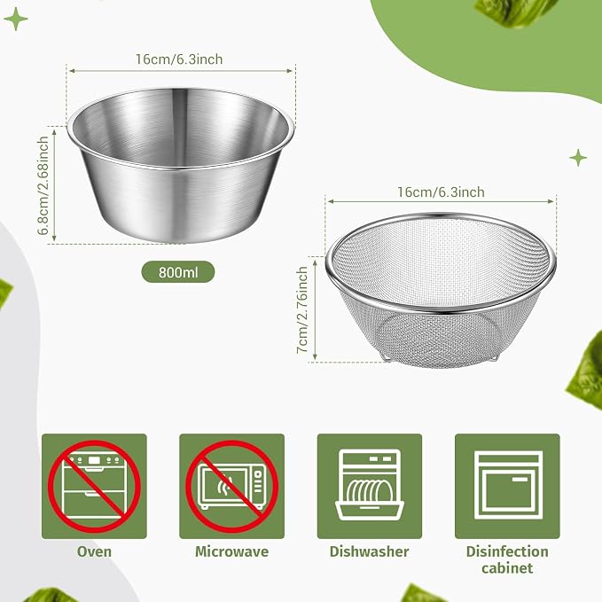 Mini Colander Food Strainer | Fine Mesh Colander with Bowl, 305 Stainless Steel, Strainer for Washing Fruits Vegetables Rice, Kitchen Cooking Prep