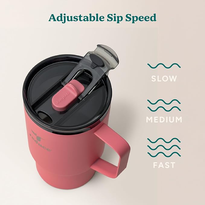 REDUCE Hot1 18 oz Insulated Stainless Steel Mug - Temperature Adjusting Lid | Dual-wall vacuum, keeps drinks hot for 6 hours, cupholder friendly, ideal for coffee & tea, Baked Clay color