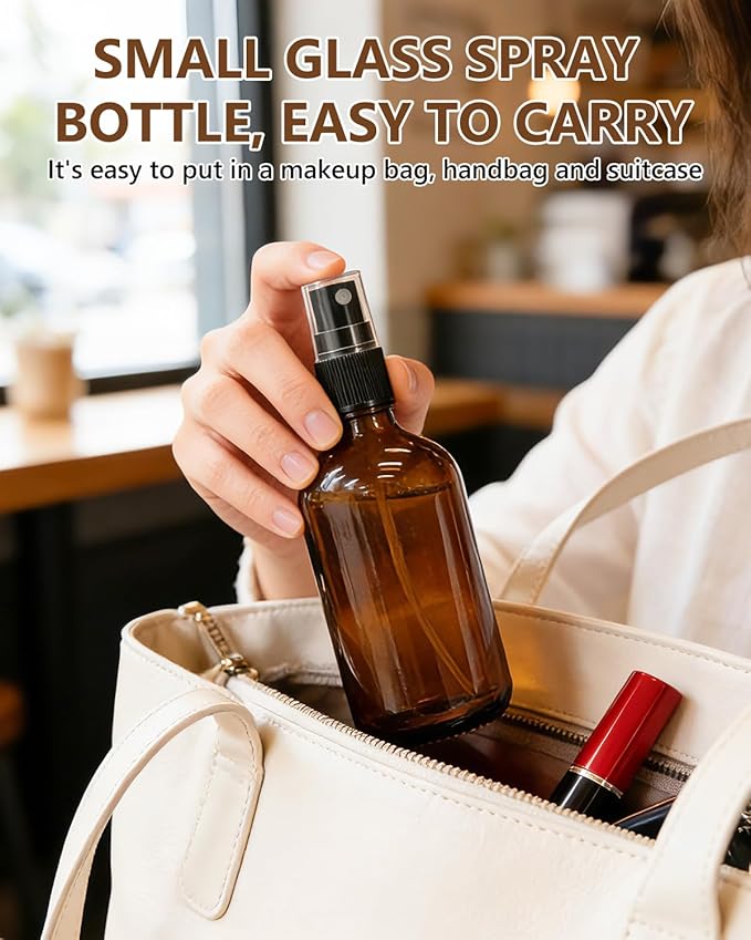 KEYWING 35 Pack 4oz Small Amber Glass Spray Bottles for Essential Oils | Empty Brown Fine Mist Spray Bottles, Refillable Containers for Cleaning, Hair, Travel, Plants, Skin Care