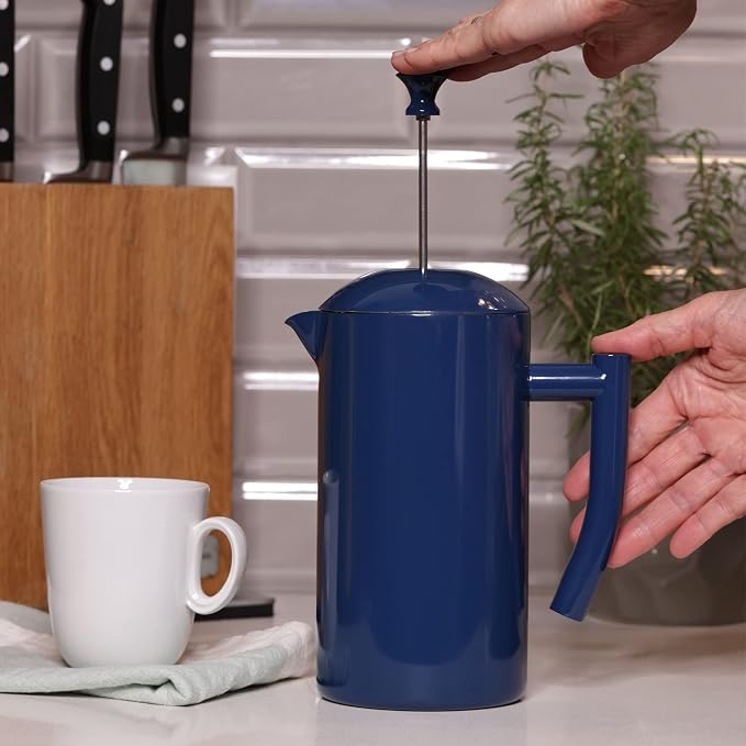 Frieling Double-Walled Stainless Steel French Press Coffee Maker, Navy, 34 fl oz.