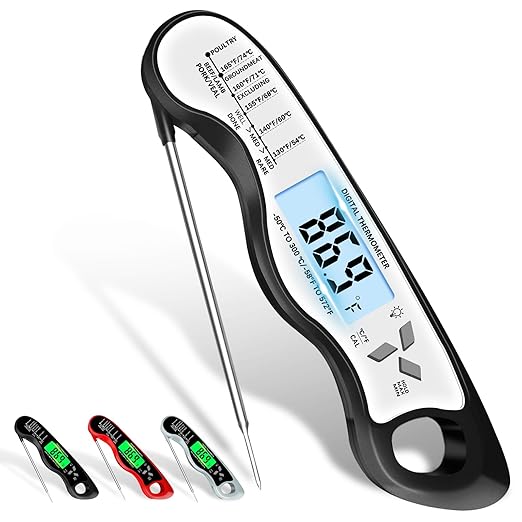 Cooking Thermometer，IP67 Waterproof Meat Thermometer Digital | Backlight，Magnetic attraction，Hold Function，Instant Read，LED screen，for Cooking,Outdoor Grilling