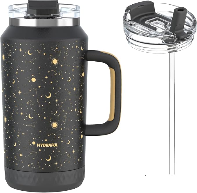 Hydraful 64 oz Tumbler with Handle and Straw - 100% Leak-Proof - Insulated Cup Reusable Stainless Steel Large Water Bottle Travel Mug for Gym, Hiking, and Camping - Gifts for Women Men Him Her