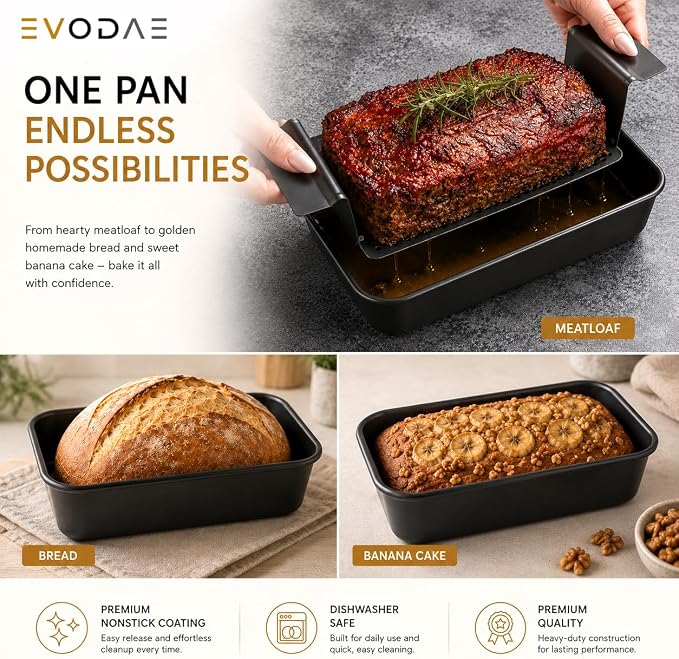 Meat Loaf Pan with Drain Tray, Nonstick Meatloaf Pan with Insert, Carbon Steel Loaf Pan for Baking Bread, Banana Bread and Meatloaf, Dishwasher Safe, PFAS Free