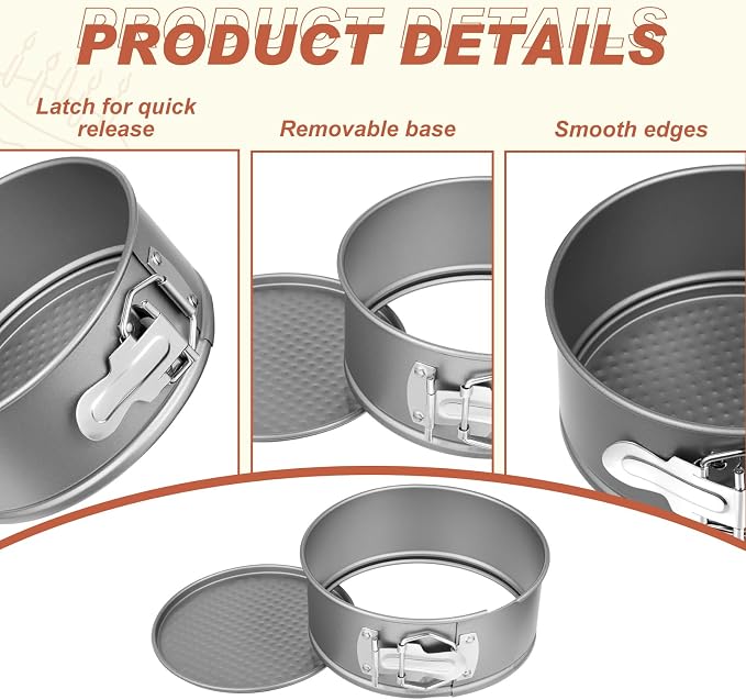 Funnymoom 4 Pcs 6 Inch Non Stick Springform Pan with Removable Bottom Carbon Steel Round Springform Cheesecake Pan with Stainless Steel Spring Buckles for Baking Kitchens Restaurant(Gray)