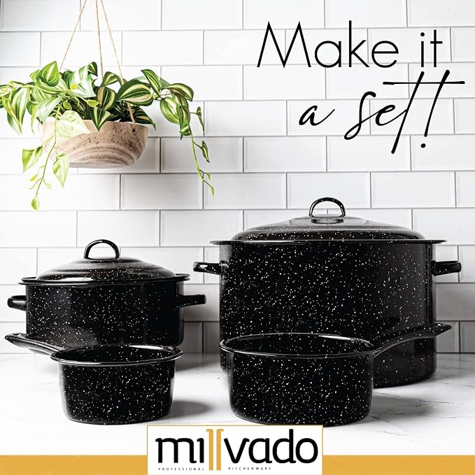 Millvado Granite 5 Qt Stockpot, Nonstick Soup Pot With Lid, Speckled Enamel Ware Cookware, Large Stock Pot For Boiling and Cooking, Big Granite Cooking Pot for Stovetop, Campfire, Outdoor Stove