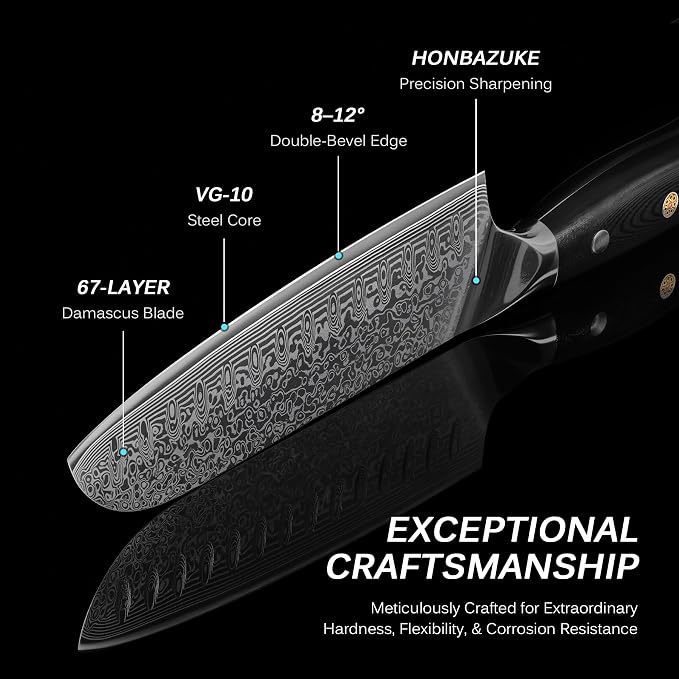 KYOKU Santoku Knife - 7" - Shogun Series - Japanese VG10 Steel Core Forged Damascus Blade - with Sheath & Case