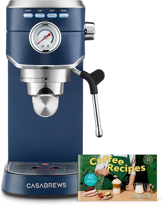 CASABREWS CM5418 Espresso Machine, Espresso Coffee Maker with Steam Wand | Stainless Steel, 20-Bar Pump, Built-in Pressure Gauge, Powerful Steam Wand for Cappuccino Latte for Home, 34oz Water Tank