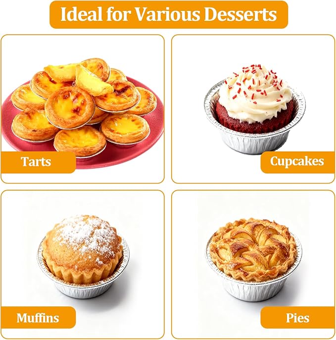 Disposable Aluminum Foil Tart,100 Pack Mini Pie Tins,Pie Pans for Baking Personal Mini Pies,Round Pie Tart Small Tin Foil Pans