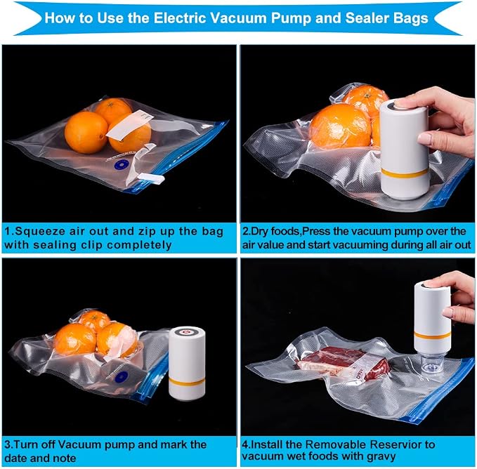 42 PCS Sous Vide Vacuum Sealer Set - 30 Reusable Bags, 5 Clips and Sealing Clips for Anova, Joule Cookers | 5 Clips and Sealing Clips for Anova, Joule Cookers Handheld Vacuum Sealer Machine, Seal Meal Saver, Portable Food Sealer