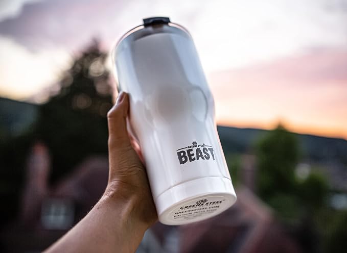 BEAST Insulated Coffee Mug – 900 ml I Arctic White I Stainless Steel I Reusable, Insulated Cups I 2 Straws and Cleaning Brush, Double Walled Travel Coffee Thermos I Hot or Iced Coffee