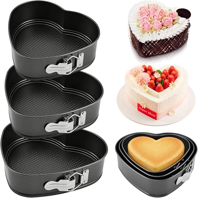 Springform Pan Set of 3 (7,8,9 Inch) - Heart Shaped Leakproof Cheesecake Pans with Removable Bottom, Nonstick Carbon Steel Cake Tin for Valentine‘s Day, Anniversary Baking(SIZE:Heart Shape)