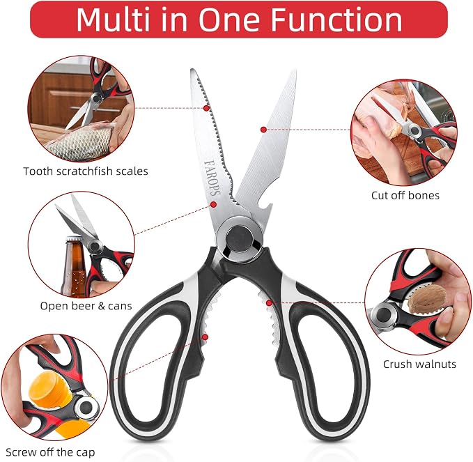 Heavy Duty Kitchen Scissors 2-Pack, Ultra Sharp Stainless Steel Meat Shears for Spatchcocking Chicken, Poultry, Fish & Herbs, Dishwasher Safe Multi-purpose Cooking Scissors with Ergonomic Comfort Grip
