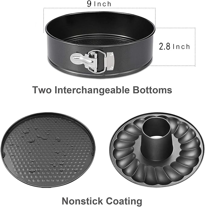 Mingcao 9 Inch Springform Pan, Nonstick Cake Pan, Heavy Duty Cheesecake Pan, Ice-Cream Cake Pan, 2 in 1 with Removable Bottom and Quick-Release Latch for Oven Baking - Gray