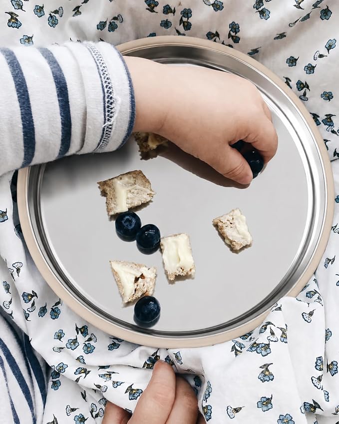 Bakpoco Stainless Steel Suction Plates for Baby, Kids Snack Dishes | 8" Stainless Steel Toddler Plates Open Kids Plate with Silicone Suction Non Toxic Dishwasher Safe Dinnerware Set of 3