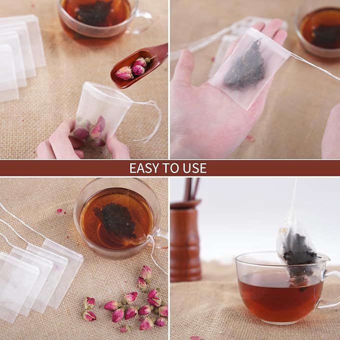 50pcs Disposable Tea Filter Bags with Drawstring 2.8x3.5 in | Food Grade Non-Woven Empty Tea Infuser Bags for Loose Leaf Tea,Herbs,Spices,Coffee&Cooking,Safe&Breathable Tea Sachet Bags