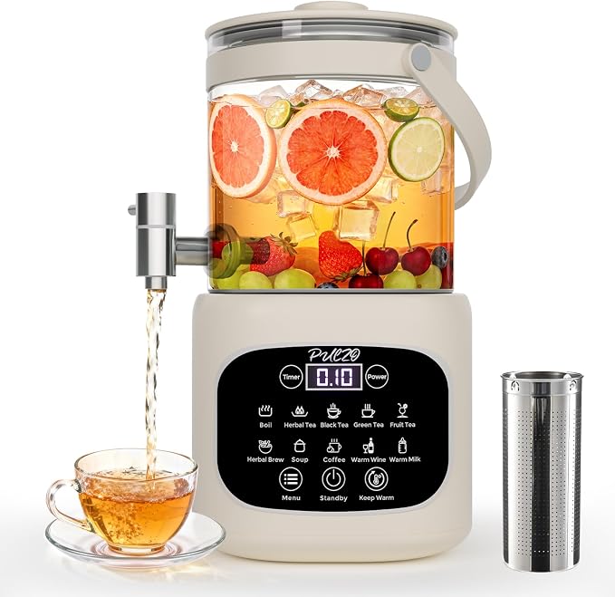 PULZO 3L Electric Kettle with Tap & Tea Infuser, Multi-functional Glass Beverage Dispenser, 6/24H Keep Warm, Temperature Control, Power Adjustment, All-in-One Health Pot Home & Office Use