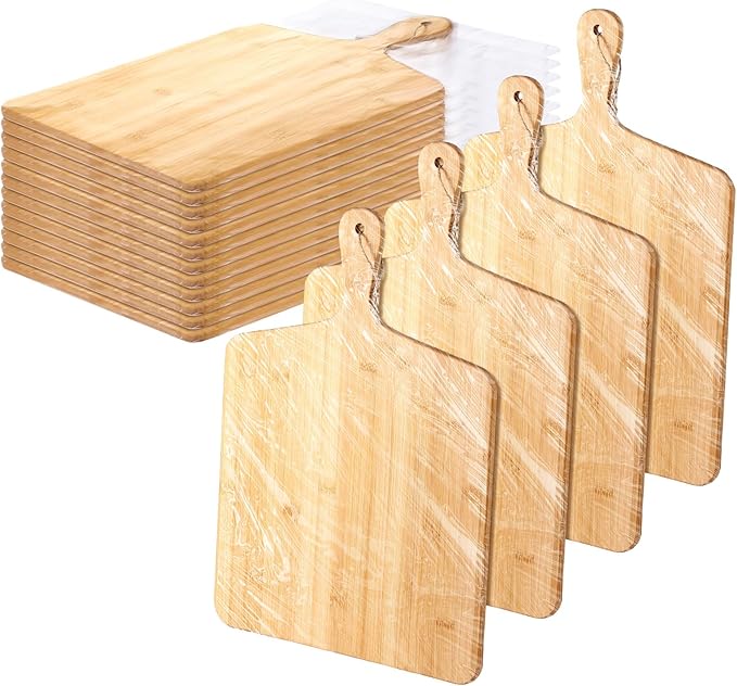 Patelai 12 Packs 17 x 13 Inch Wooden Bamboo Cutting Board Set with Handles Large Kitchen Serving Plain Chopping Board Bulk Gifts for Mom for Vegetables Meat Pizza Cheese Fruit Bread