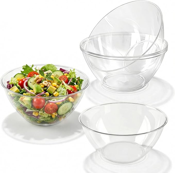 HOMIP 4PCS 160oz Clear Plastic Serving Bowls, Large Round Punch Bowls | for Fruits, Popcorn, Chips, Dips, Condiments, Durable Disposable Serving Bowl for Events and Buffets