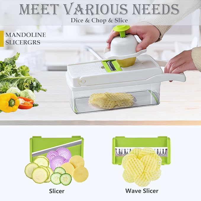 Vegetable Chopper Mandoline Slicer Home Kitchen Appliance Essential Gadget | Pro-Series Veggie Cutter with Container for Food Onion Fruit Salad Potato Christmas Gift House Cooking Supply Tool
