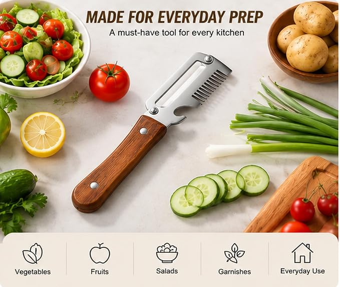 Multifunctional Vegetable Peeler,Carrot Fruit and Potato Peeler Knife, Easy-Clean Heavy Duty Stainless Steel 3-In-1 Kitchen Gadgets with Scallion Shredder and Bottle Opener, 2 Pack
