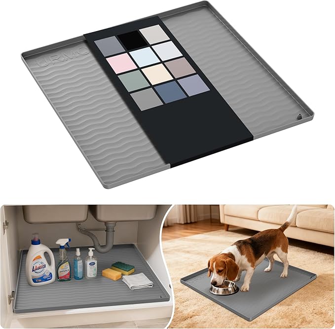 URMONA Waterproof Silicone Under Sink Mat 19'' x 19'' Shelf Liner for Kitchen and Bathroom, Cabinet and Counter Protector, Storage and Organizers, Litter Mat, Pet Cat Puppy Essentials(Beige)
