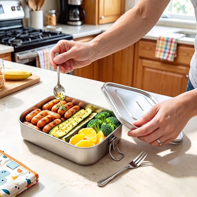 G.a HOMEFAVOR Stainless Steel Bento Lunch Box, 1200 ml/40 oz | Leak-Proof, Dishwasher Safe, BPA-Free, with Lock Clips, Meal Prep, Large Food Container, for Adults