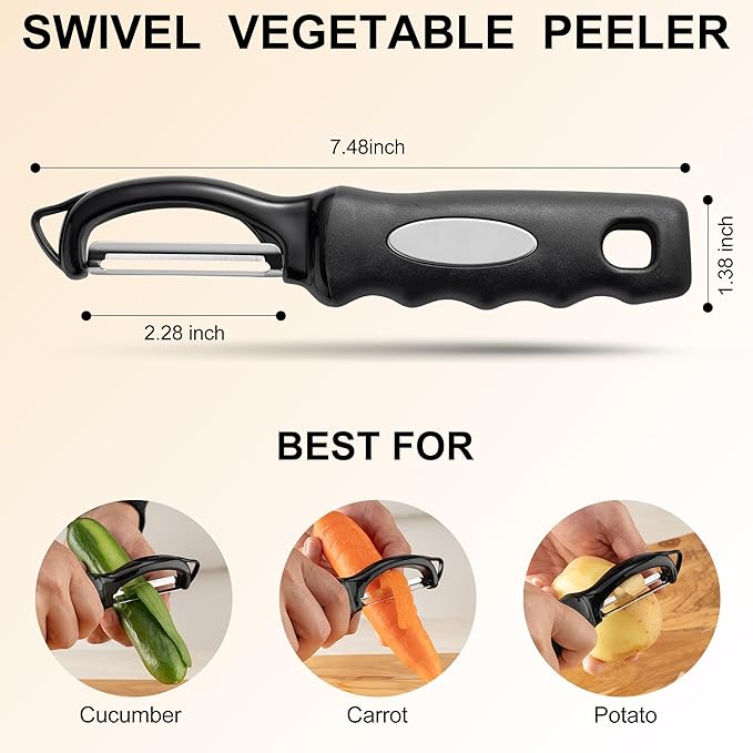 Premium Swivel Vegetable Peeler, Soft Grip Handle and Ultra Sharp Stainless Steel Blades - Perfect Kitchen Peeler For Veggie, Fruit, Potato, Carrot, Apple - Black - Set of 2