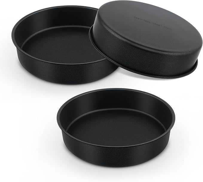 E-far 9.5 Inch Cake Pan, 3PCS Nonstick Stainless Steel Baking Cake Pans | Round Smash Baking Tins Bakeware for Birthday Layer Cake/Cheesecake, Straight Side & Non-Toxic, Leakproof & Easy Clean