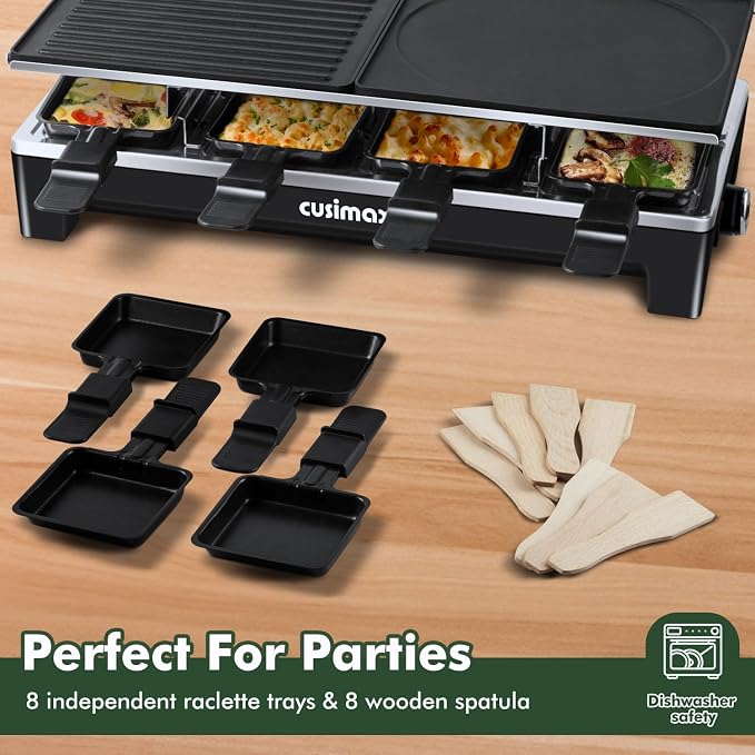 Electric Grill, CUSIMAX Indoor Grill 1500W Raclette Table Grill, Black | Reversible 2 in 1 Non-stick Grill & Griddle Plates/with 8 Paddles & Shovels/Adjustable Temperature/Portable & Easy to Clean